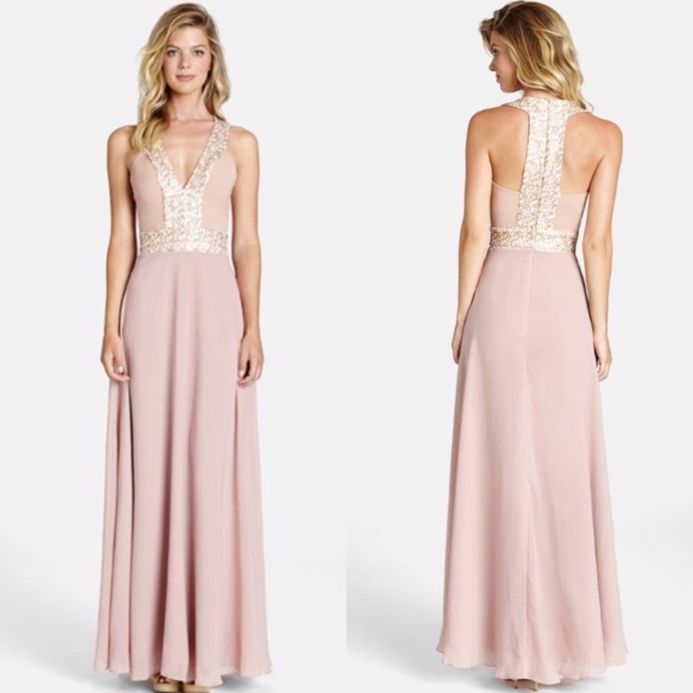 Sequin & Crepe Chiffon Gown